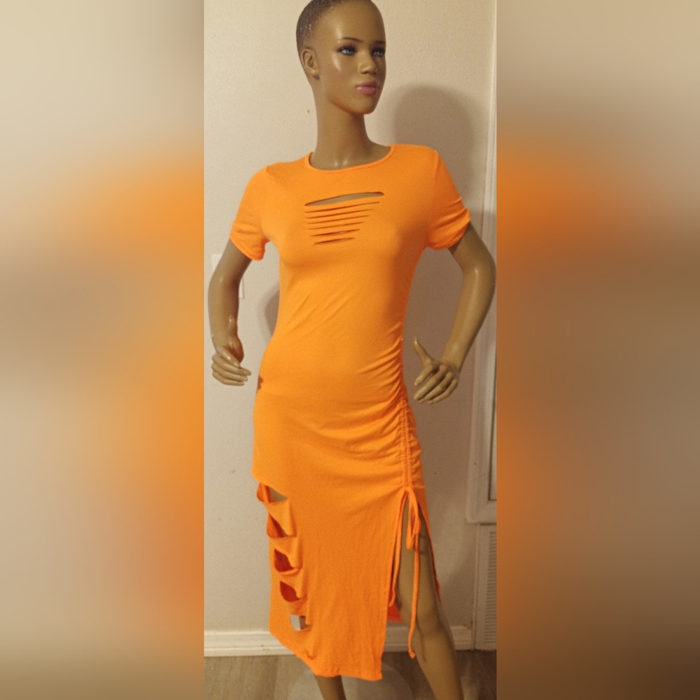 Chicme Orange Asymmetrical Cut-Out Dress